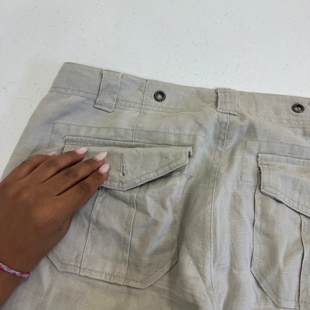 Gianni Bini Oatmeal Beige Linen Wide Leg Trousers Size 29 Utility Pockets - Picture 4 of 9